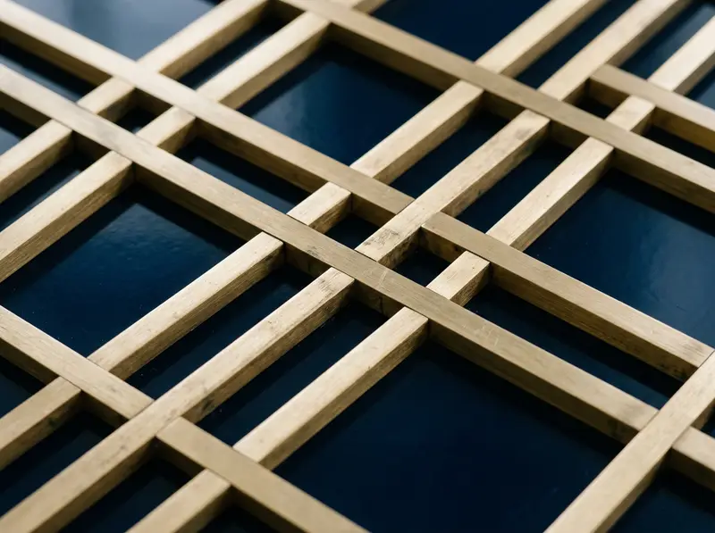 Brass lattice over navy lacquer, abstract art for Andrew Hillman's AI site
